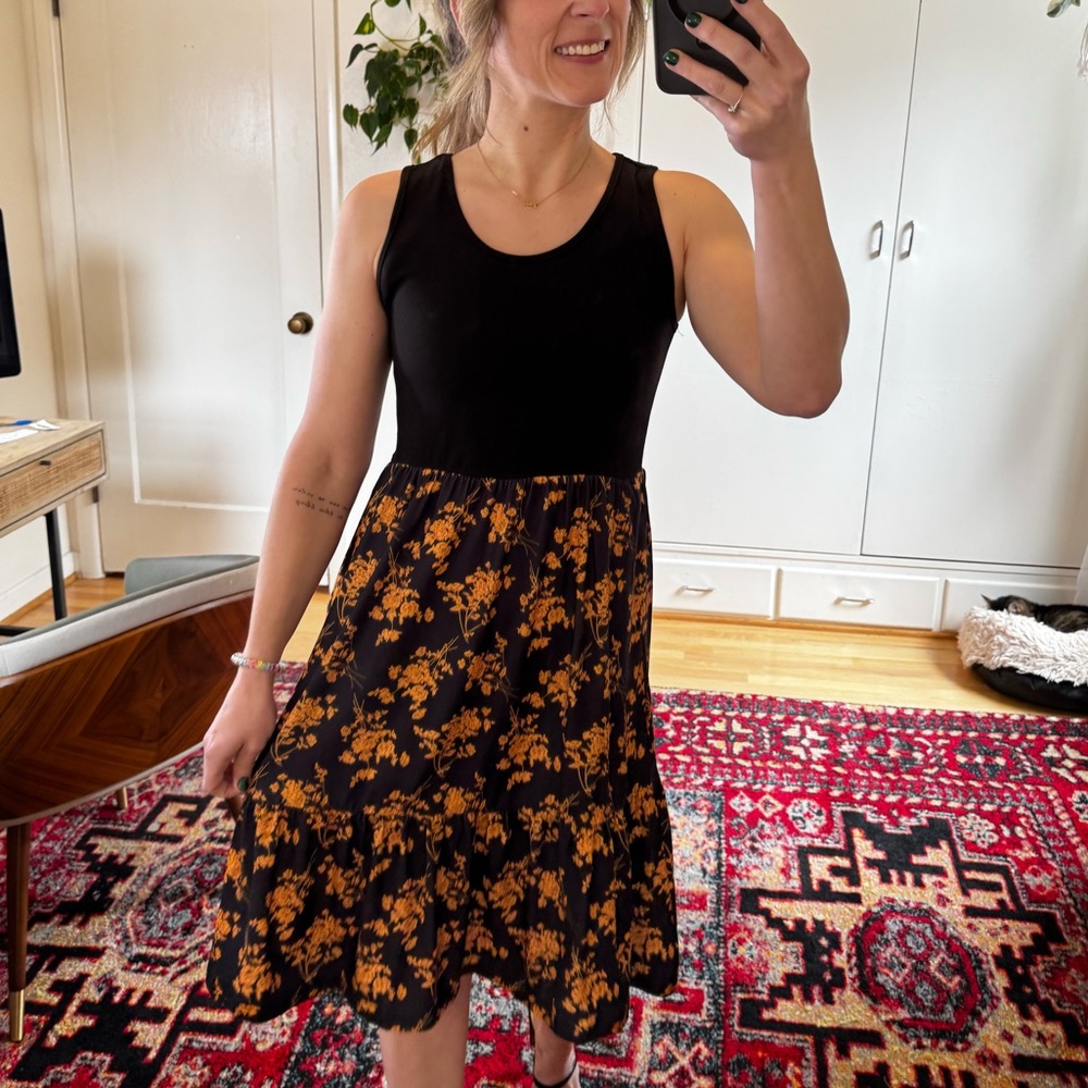 NWOT Black and Orange Floral Dress Size Small